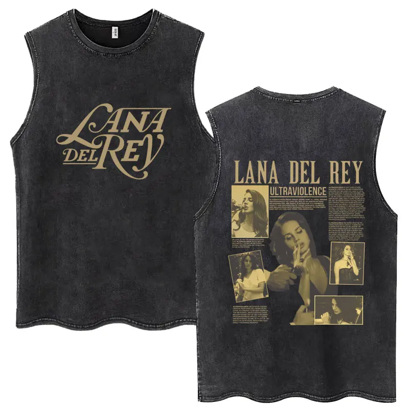 Vintage Lana Del Rey Wash Tank Tops Ultraviolence Music Album Sleeveless Shirts Fashion Harajuku Loose Cotton Unisex Streetwear