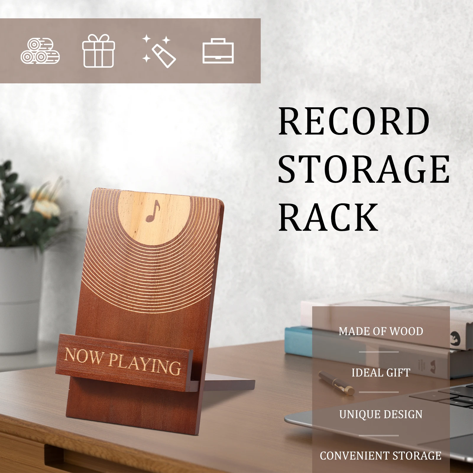 Now Playing Vinyl Record Stand Wood Vinyl Record Holder Vintage Record Holder Stand Record Holder Display for LP Enthusiasts