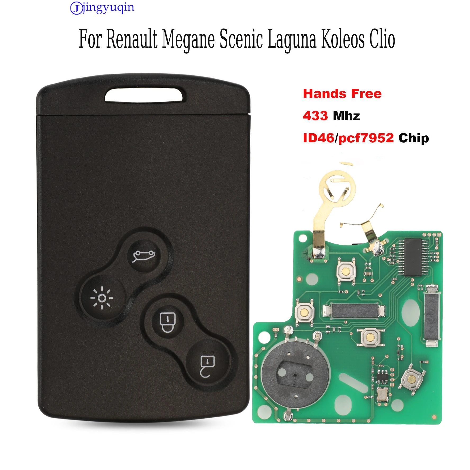 

Jingyuqin удаленный автомобильный ключ смарт-карта для Renault Megane Scenic Laguna Koleos Clio Fob FSK 433 МГц PCF7952 чип