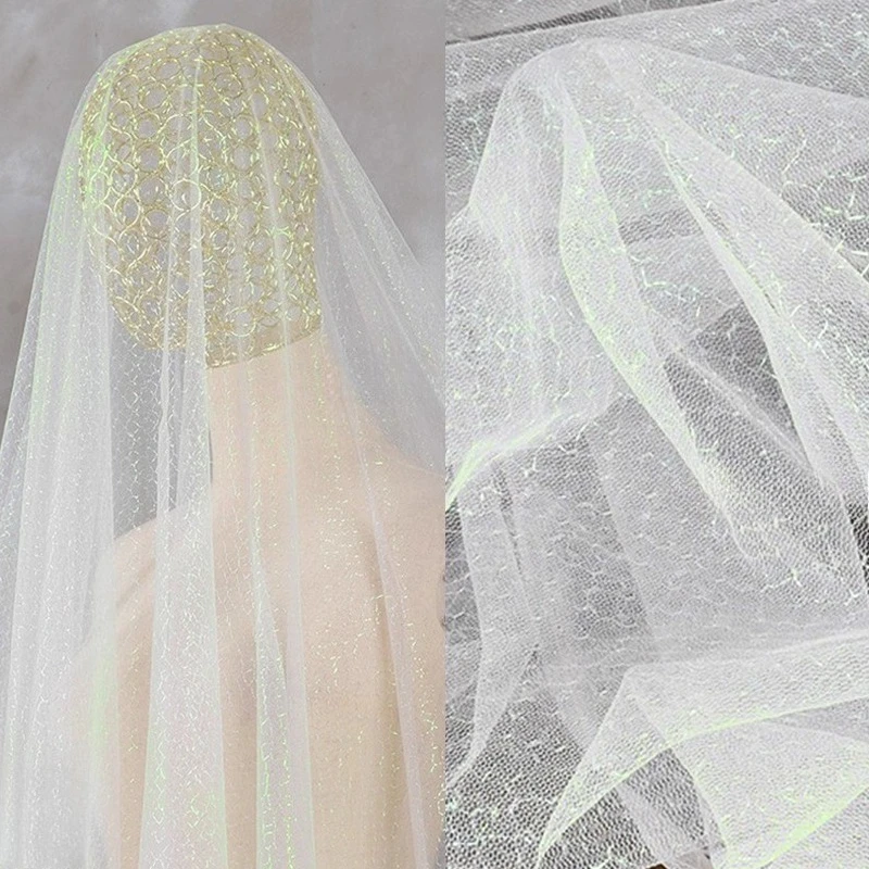 Witte iriserende uitgeholde gradiënt laser mesh stof bruiloft achtergrond rok DIY decoratieve kleding lichtgewicht stof