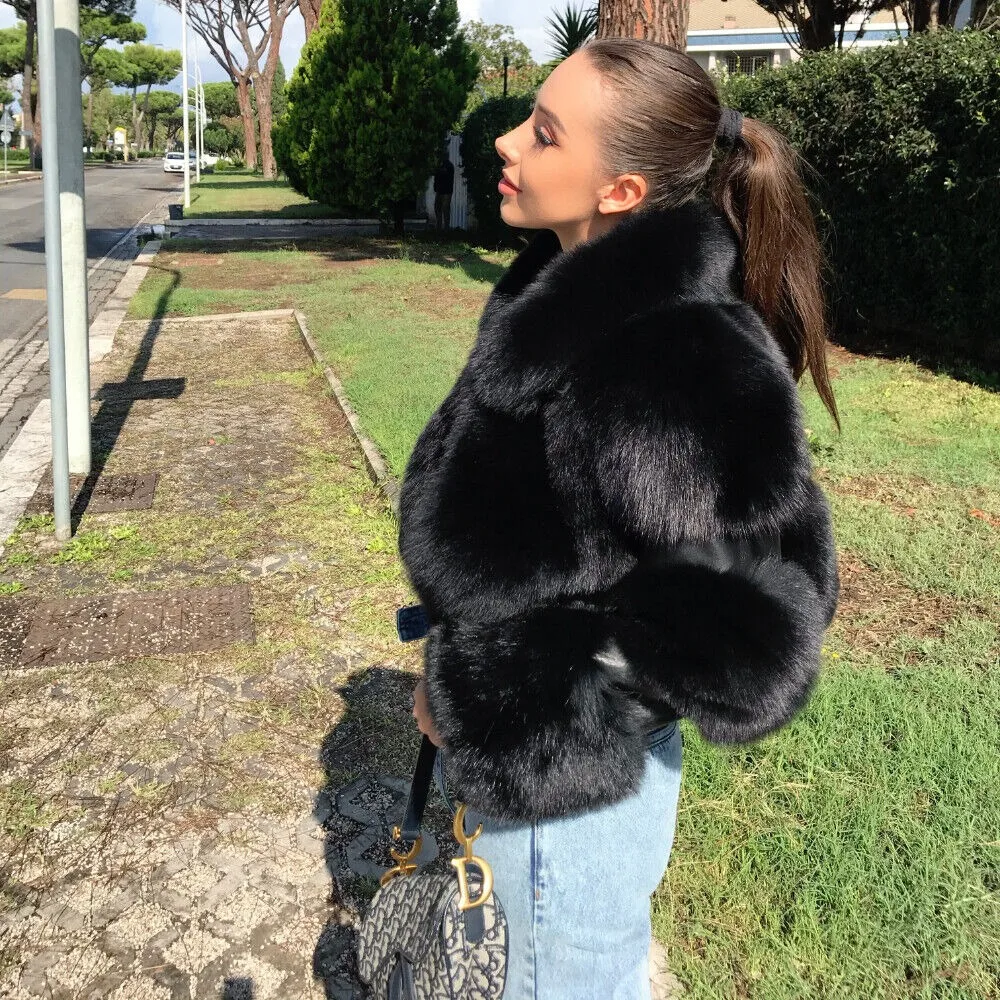 Top Women Full Pelt Real Natural Fox Fur Coat Jacket Lapel Collar Thick Overcoat women's clothing trend 2024 New in coats