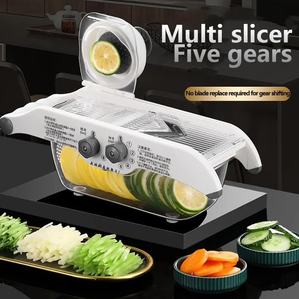 

Lemon Slicer With Basket Vegetable Fruit Manual Slicer Adjustable Multifunctional Potato Shredder Kitchen Cutting Accessories