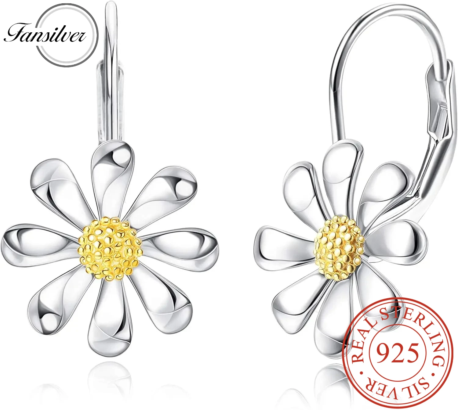 Fansilver 925 Sterling Silver Daisy Earrings Flower Drop Dangle Earrings Flower Jewelry Gifts for Women for Sensitive Ears