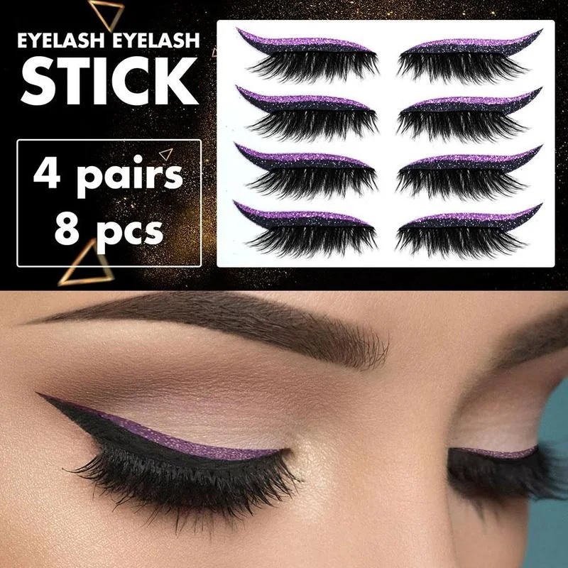 4 Pairs False Eyelashes Eyeliner Sticker Self-Adhesive Cat Eyes Strips Reusable Waterproof Shiny Eyeliner Stickers Makeup Tools