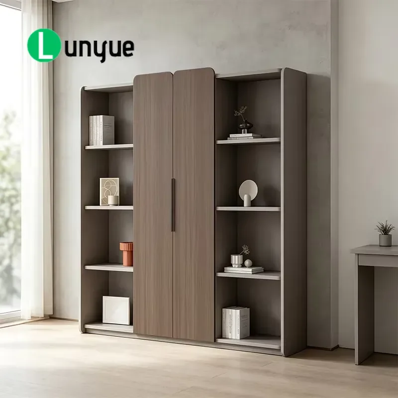 Simple Curved Corner Wooden Bookcase Multi Layer Open Shelving Unit for Home Office Books Decorations Storage Space Saving