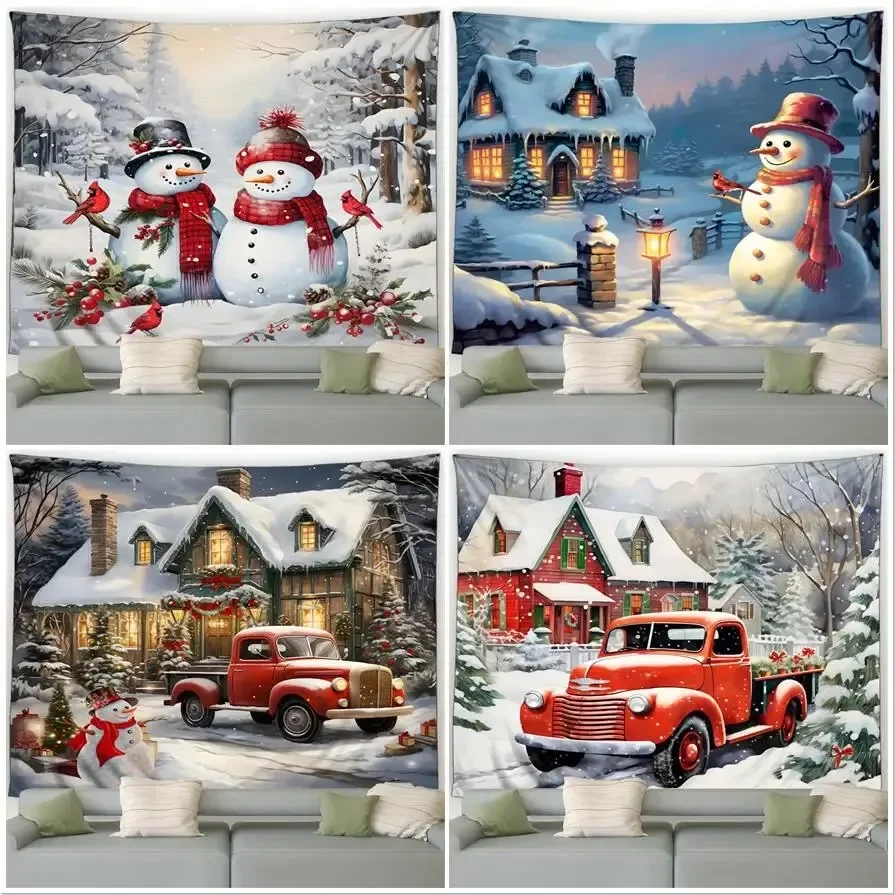 Christmas Tree Snowman Luxury Tapestry Bedroom Living Room H