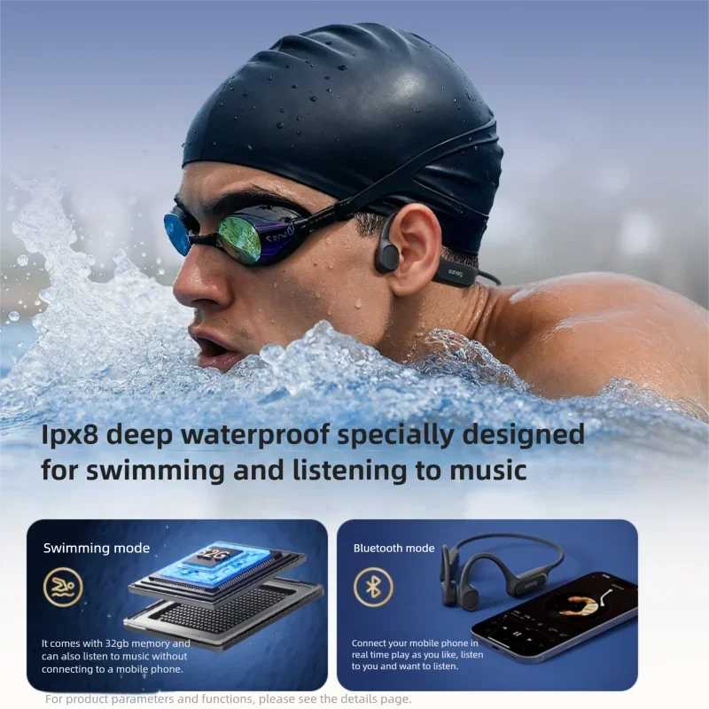 Sanag B33S AI Earphone Konduksi Tulang Bluetooth Earphone Memori 32GB IPX8 Headphone Renang Flash-sale Headset Nirkabel MP3