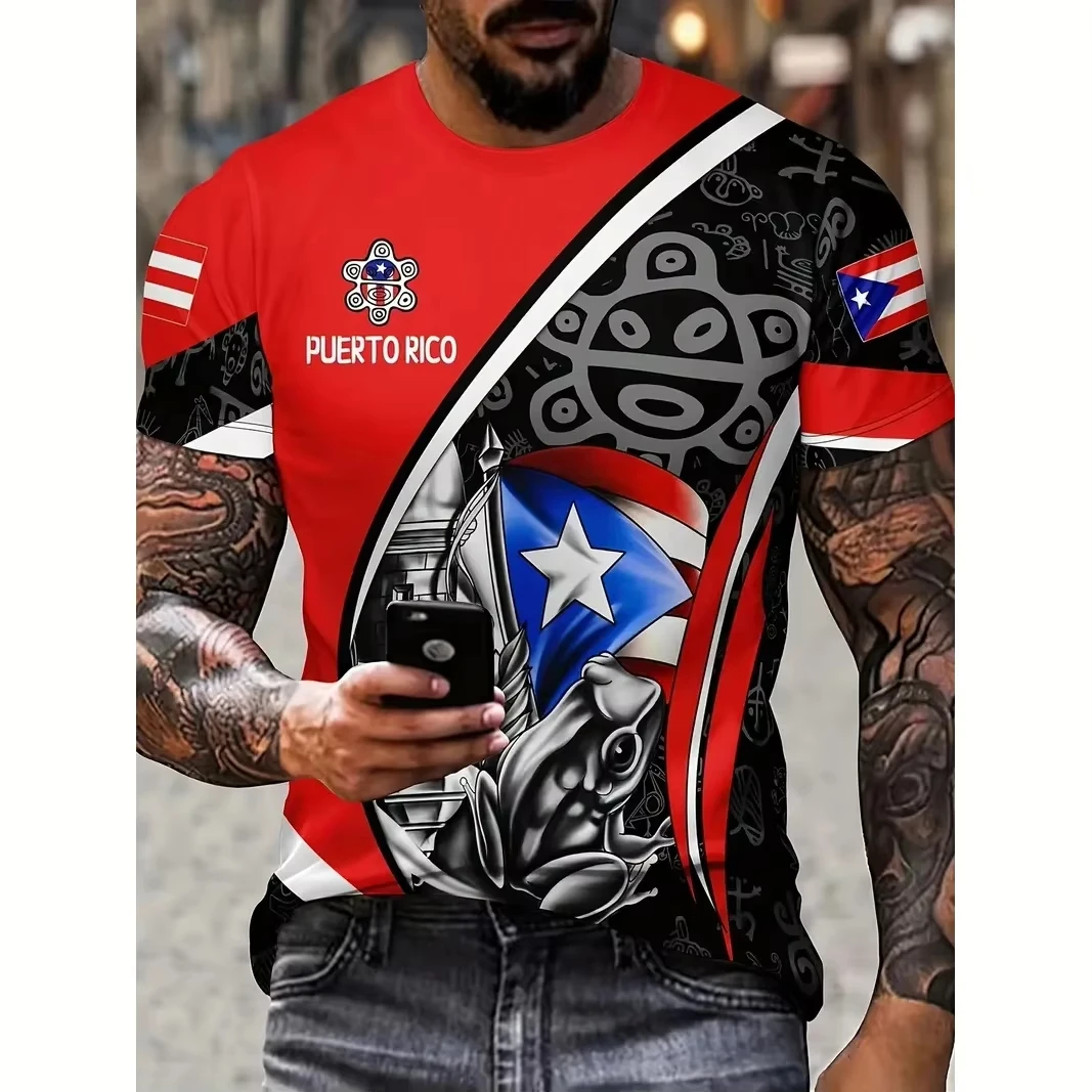 

Hot-Selling Men's Puerto Rico T-shirt Loose Fashion Vintage Short Sleeve Tees Flag Pattern Print Pullover Men Oversized Clothing