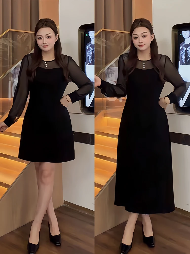 

Новая женская юбка больших размеров Ele Plus Size: красивая, облегающая, черная, во французском стиле, с длинными рукавами и молнией.