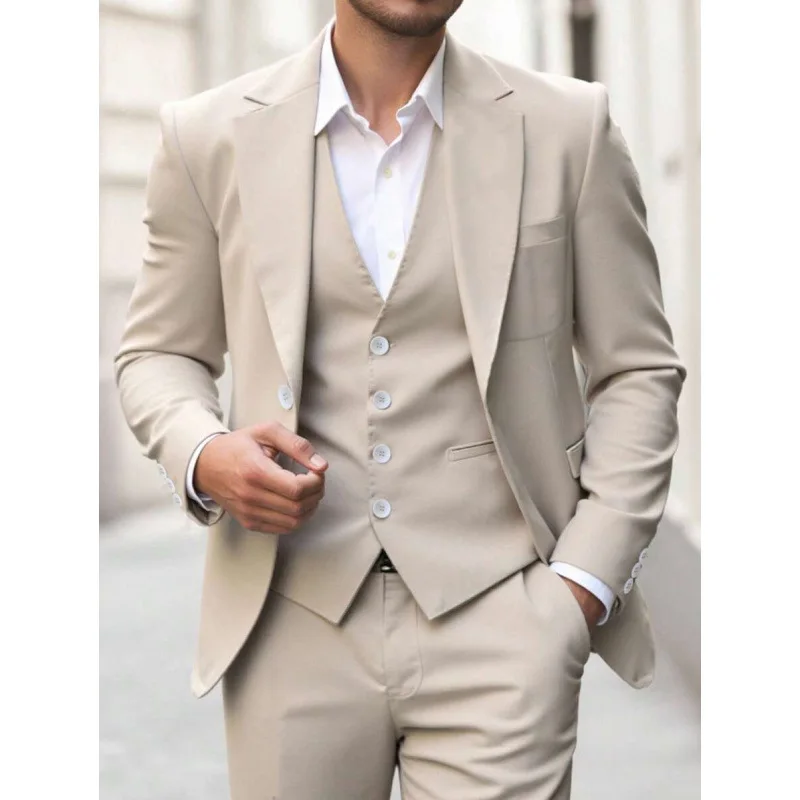 

Мужской костюм для жениха цвета хаки, 3 предмета, приталенный, осенняя коллекция, широкий крой, двубортный, без бренда, зарегистрированный товарный знак