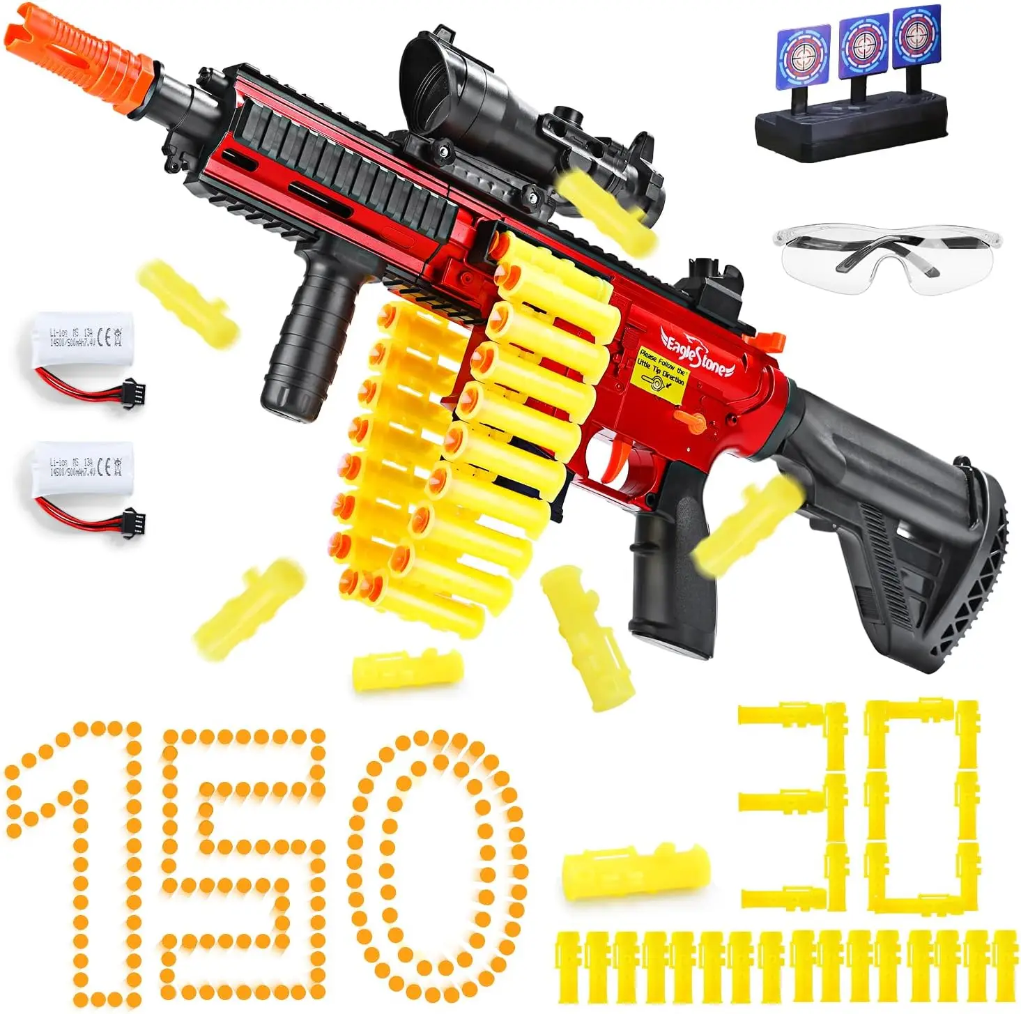 Eaglestone Auto Sniper Gun: 3 Modes, Shell Eject, 150 Darts, 2 Batt., 30 Belt, Ages 8-12