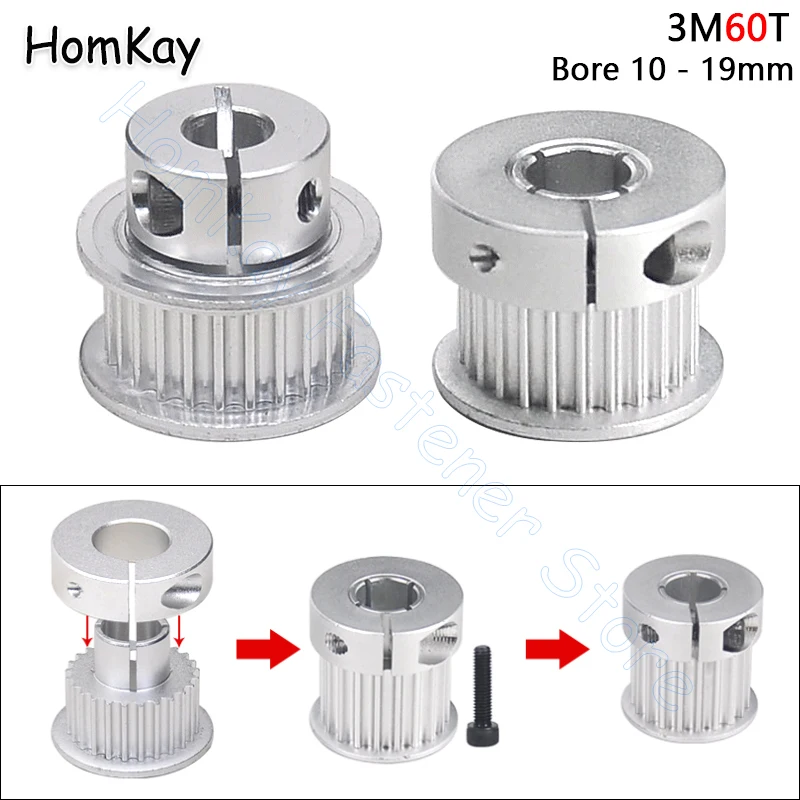 

HTD-3M Timing Pulley Clamping Type Bore 10 12 - 19mm 60 Tooth Synchronous Wheels 3D Printer Accessories for Belt width 10 15mm