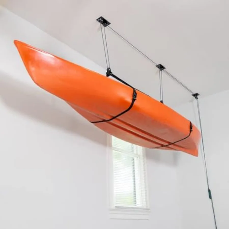 

Pulley Hoist for Kayaks, Canoes, and Paddleboards - Garage Storage Lift - Kayak Hanger Holds 150 lbs and Fits 10-14 Feet Tall G