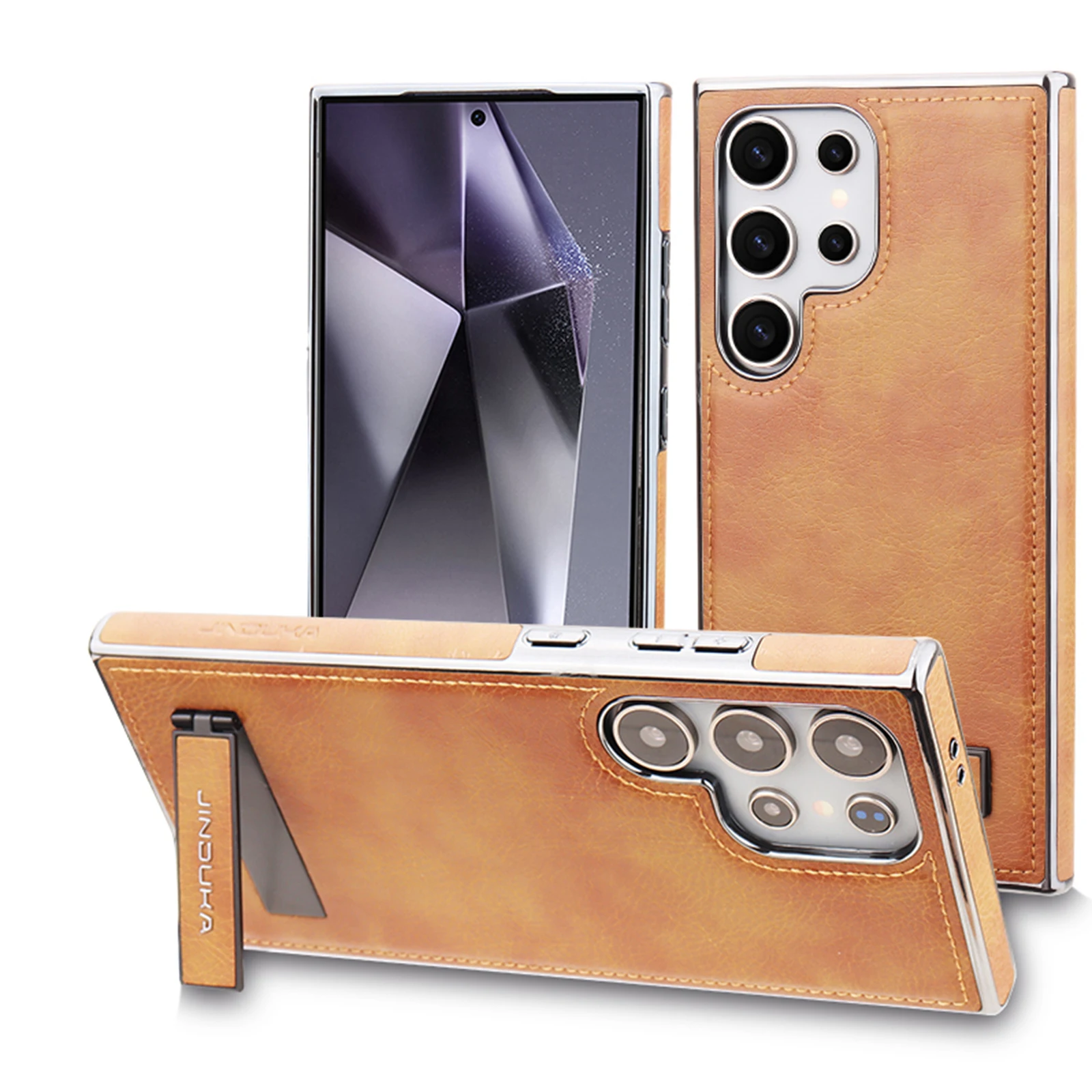 

Luxury Leather Texture Phone Case for Samsung Galaxy S25 Edge S24 Ultra S23+ Plus Magnetic Cover And Hidden Stand Business