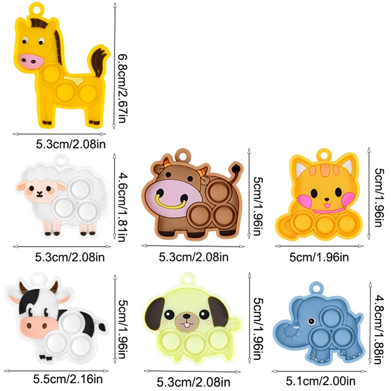 7/14/21Pcs New Animal Pop Fidget Toys Kids Favors Sheep Cat Dogs Pop Bubble Keychains Sensory Stress Relief Toy Birthday Gifts