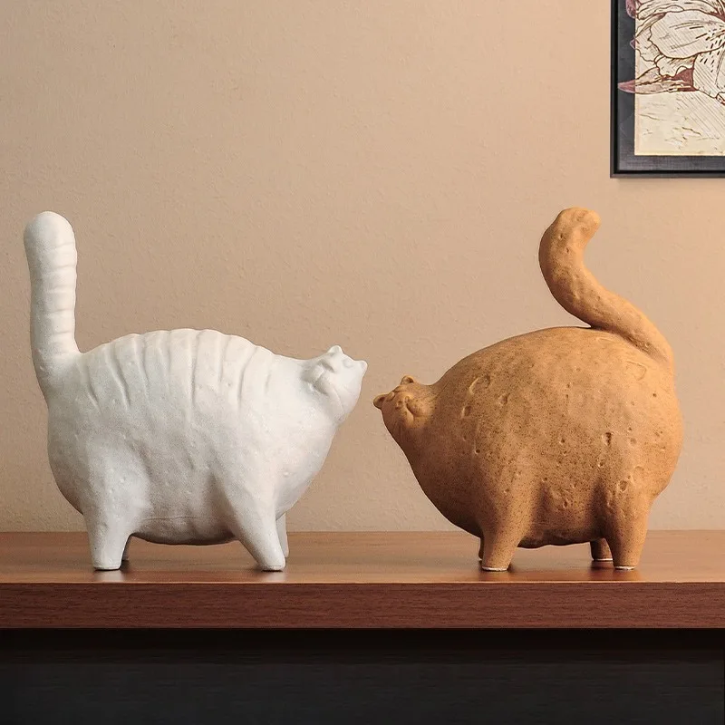Couple Cat Ceramic Statue Desk Decoration Decoration Modern Abstract Cat Animal Sculpture Room Aesthetic Decoration