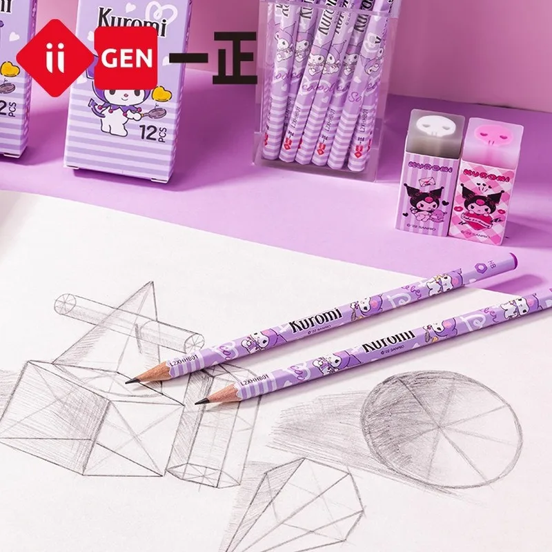 Genuine Sanrio Stationery Kuromi Purple Cartoon Writing Pencil Student Hb Exam Sketch Pen Creative Children Pencil Wholesale