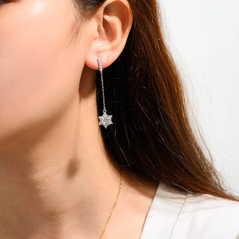 SG 1CT 925 Sterling Silver Moissanite Earrings For Womenlong Tassel Ear Threads 18K Gold Star Stud Earrings Fine Jewelry D VVS1