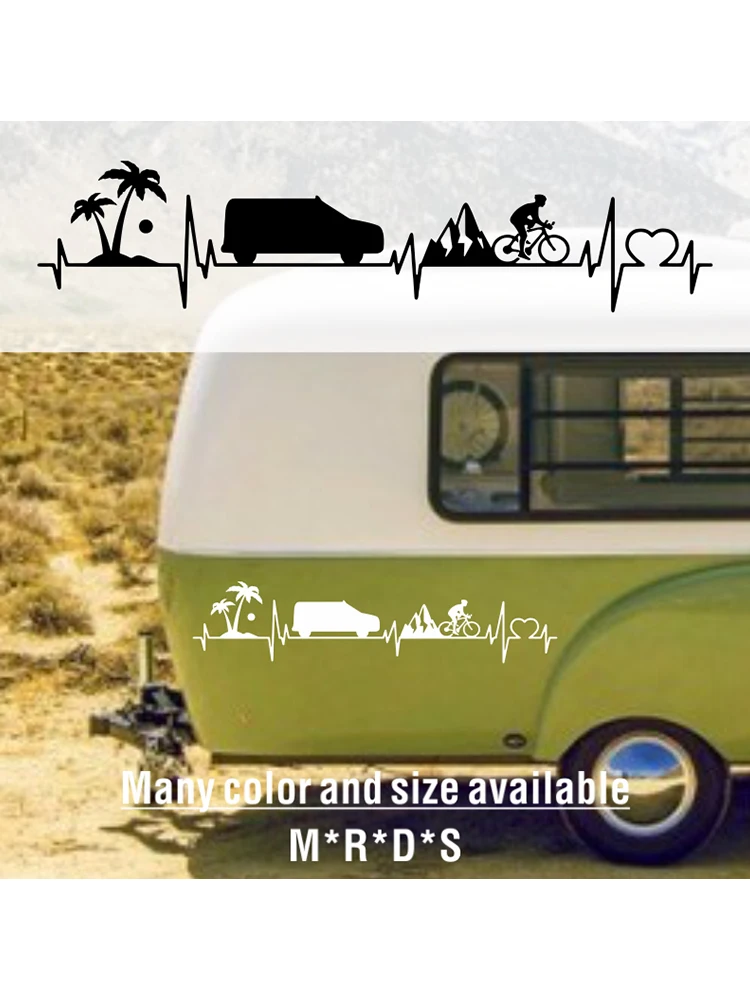 Camper Rv Electrocardiogram Travel Van Wall Decal Explore Bike Palm Tree Heartbeat Wall Sticker Bedroom Vinyl Home Decor