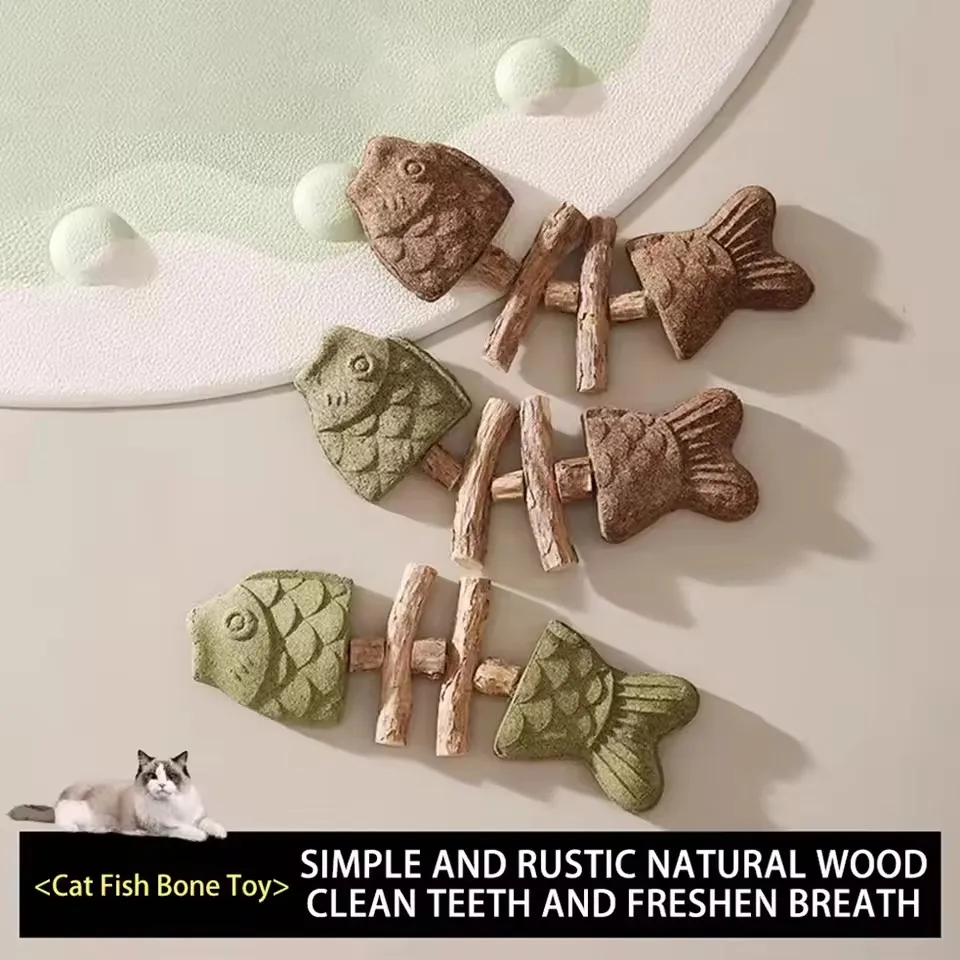 Cat Chewing Sticks,Fish-Bone Shape Cat Toy,Wooden Catnip Teeth Cleaning Stick,Lickable Snack Catnip Cleaning Teeth For Pet