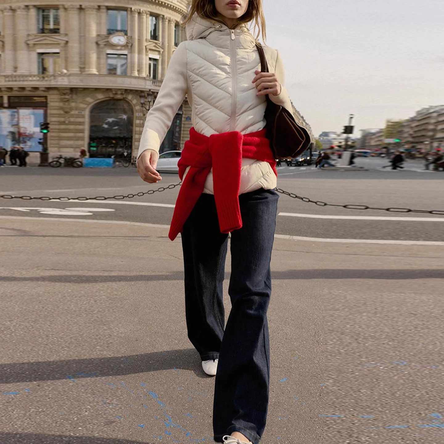 Damska bawełniana kurtka Jaet 2025, nowa, długa, z wysokim kołnierzem, ciepła, patchworkowa, z kapturem, zapinana na zamek, kolor