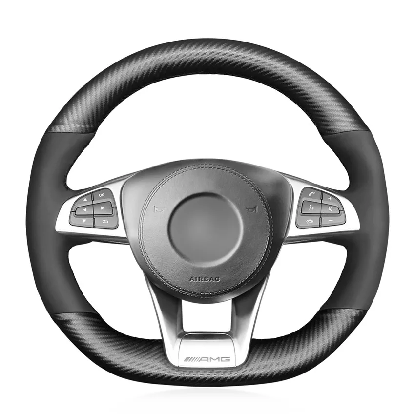 

Для Mercedes Benz A аксессуары для салона автомобиля, алькантара, нескользящий прочный черный чехол из углеродного волокна, черный замшевый чехол на руль автомобиля