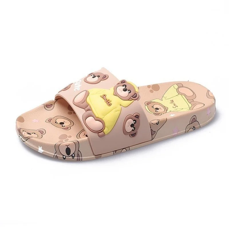 Comemore Women Slippers Open Toe Cute Cartoon Bear Stylish Soft Comfort Non-Slip Bathroom Summer 2cm High Heels 2023 New Shoes