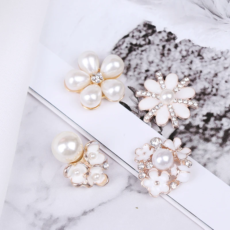 Pearl Rhinestone Embellishments Buttons Flatback Decorative For Handicraft Bowknot Flower Decoration DIY Craft Supplies 10pieces