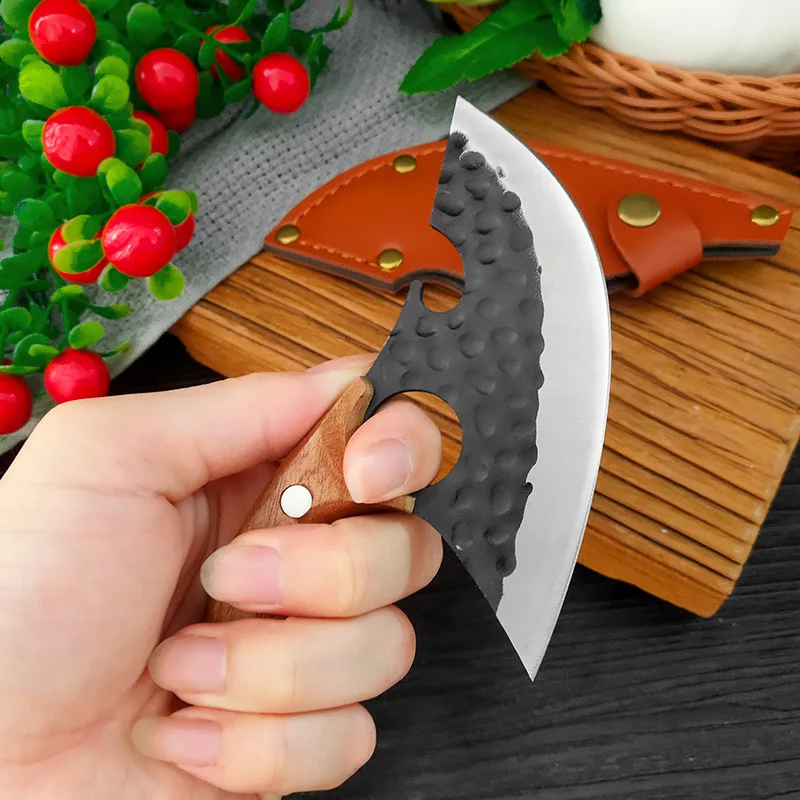 Hand-Forged Hammer Pattern Kitchen Meat Cutting Small Machete Sharp Handle Meat Knife Portable Split Small Machete