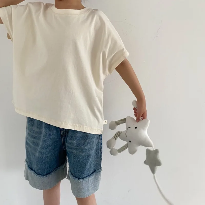 2024 Summer New Kids short sleeve T-shirt 1-6T Boys cotton Bat sleeve Tees Girls all-match casual Tops