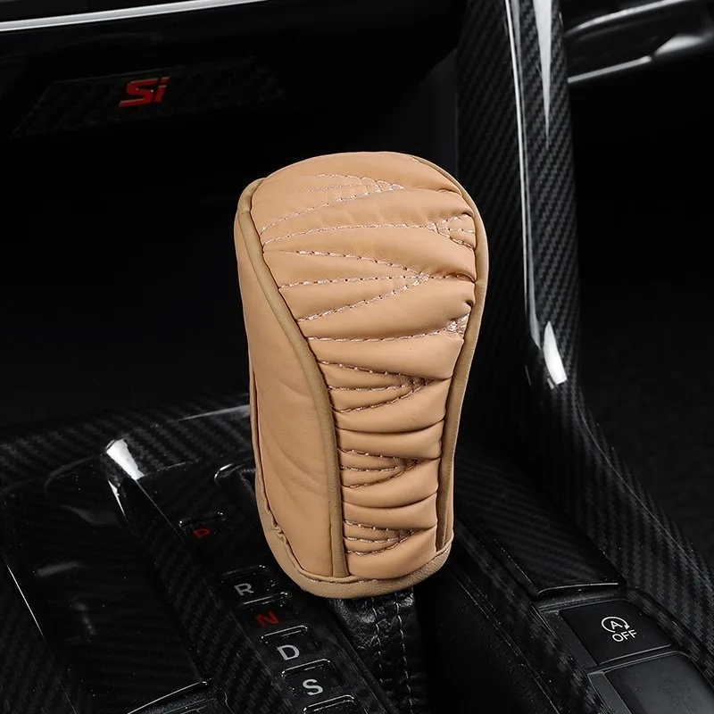 1pc Car Gear Shift Knob Cover Universal PU Leather Non-Slip Auto Parts Protective Driving Control Cover Car Shift Handle Cover