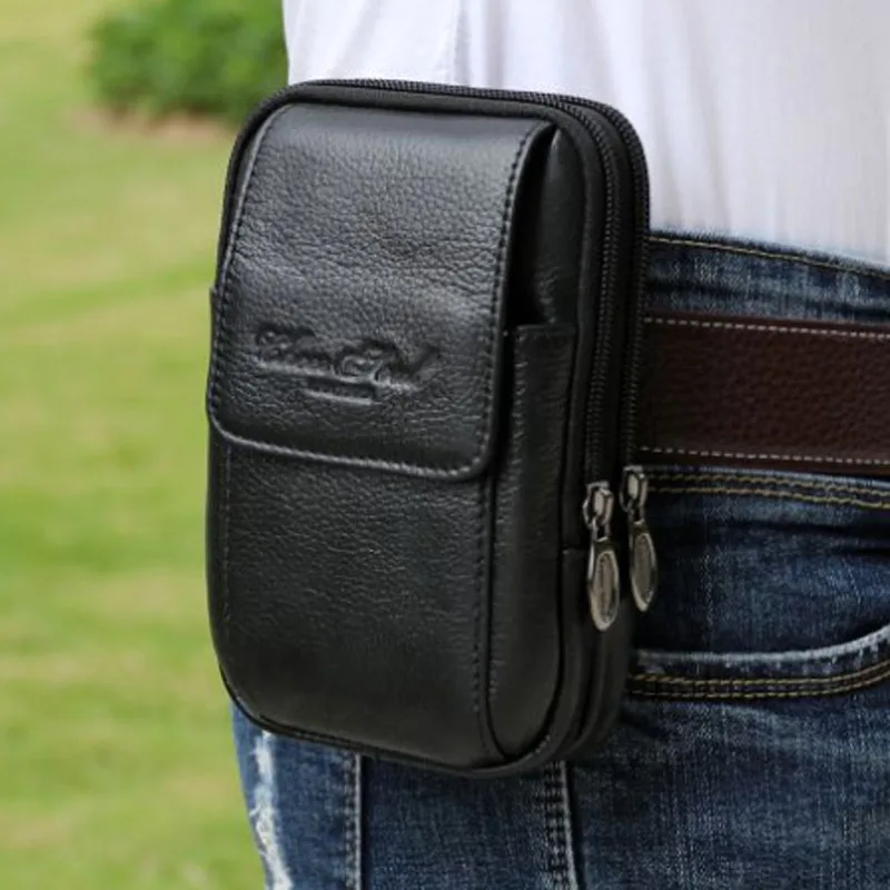 Men Waist Bag Leather Mobile Cell Phone Case Bag Male Loop Skin Belt Waist Bag Hip Bum  Fanny Pack Wallet