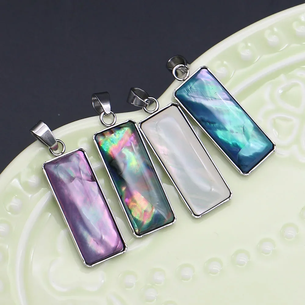 Natural Colorful Shell Polished Geometric Rectangle Resin-dipped Electroplated Rimmed Single-hole Pendant DIY Accessory Jewelry
