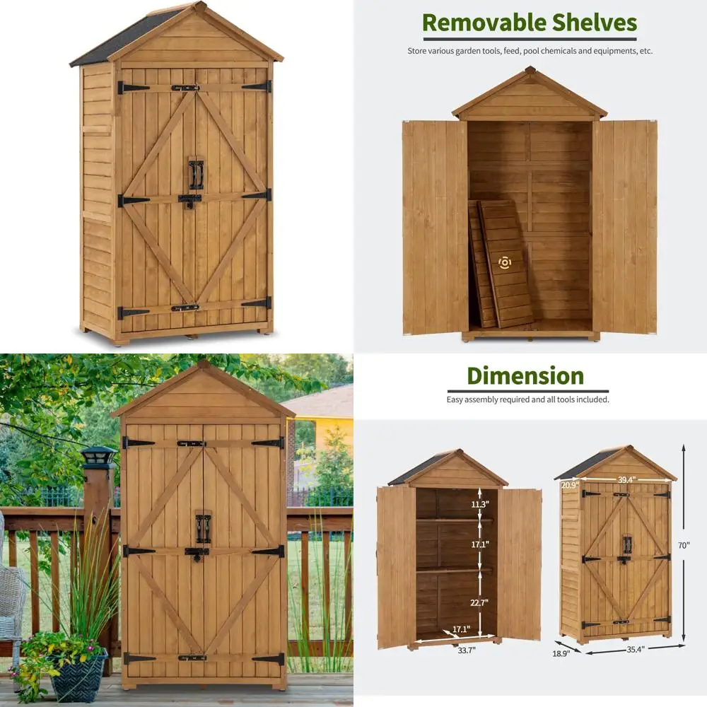 

Outdoor Storage Cabinet with 2 Shelves, Wooden Garden Shed with Floor and Latch for Yard Deck