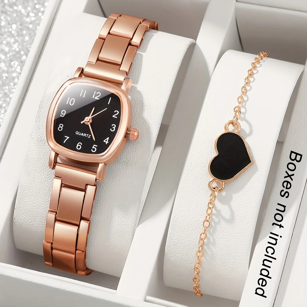 Fashion business style pointer women's quartz watch set, 2-piece combination, including 1 watch and 1 heart-shaped bracelet