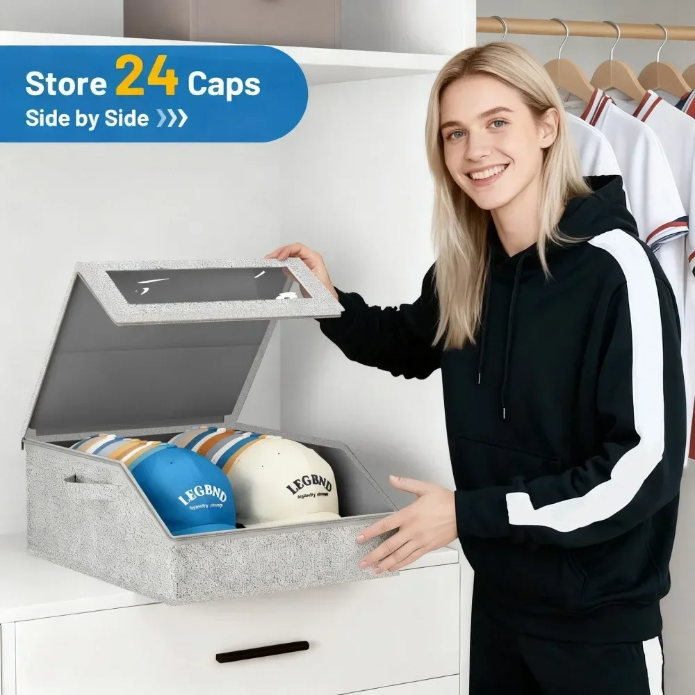 

Stackable Hat Storage Box for Baseball Caps Foldable Cardboard Organizer Large Capacity Dustproof Toy Socks Storage Container