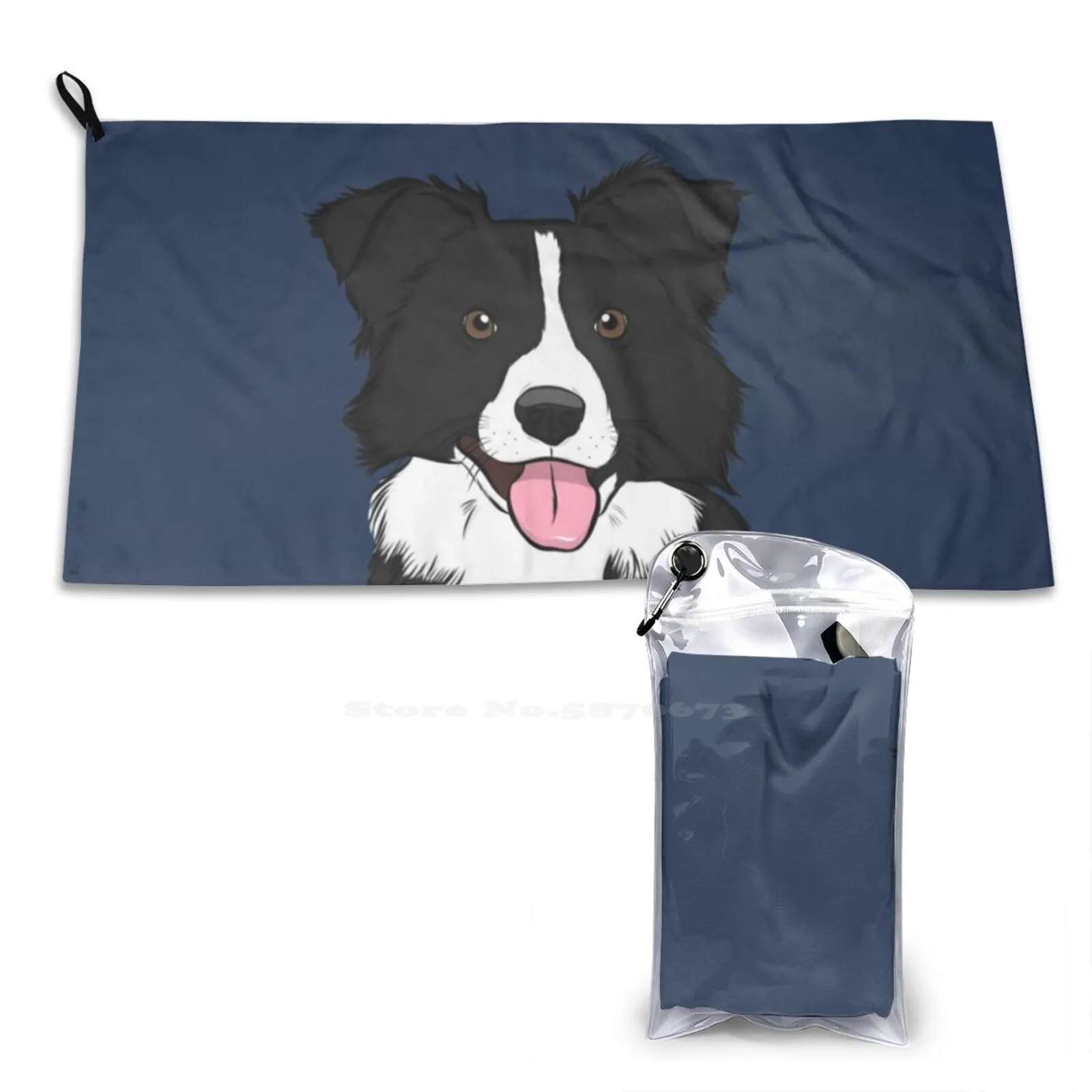 Border Collie Personalized Soft Towel Home Outdoor Border Collie Puppy Puppies Black And White Dog Dog Cartoon Cartoon Dog Dog