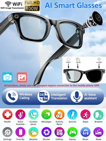2025 New Upgrade Smart Glasses With Camera Video Recording AI Photo Recognition Bluetooth Call Translation Voice Sunglasses Men