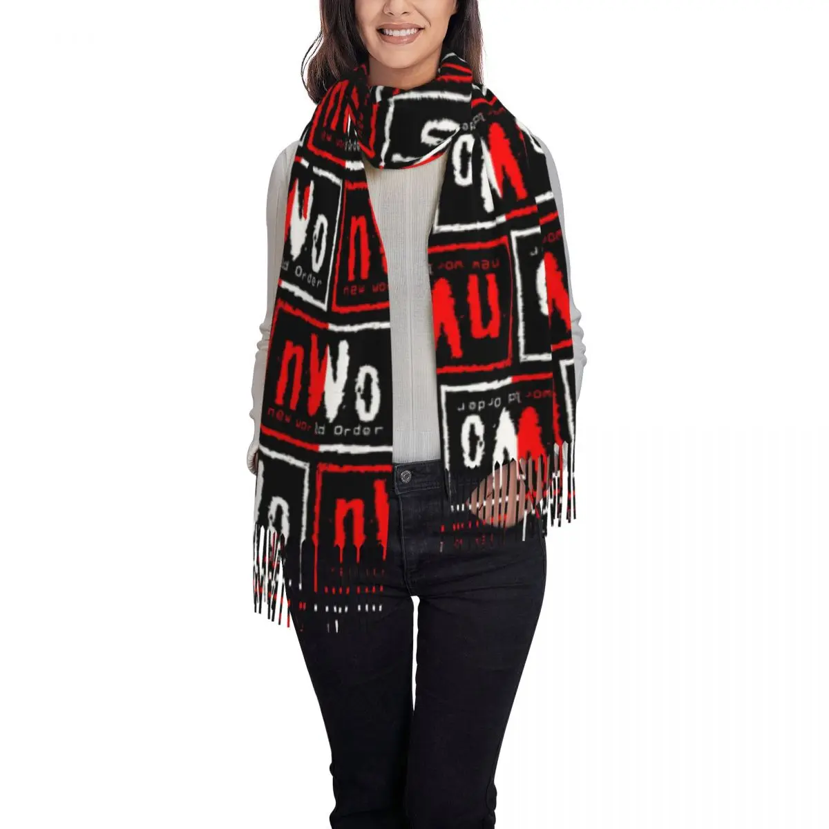 NWO New World Order Wrestling Scarf Tassel Scarves for Women Soft Warm Shawls and Wraps Large Fall Winter Shawl Wrap