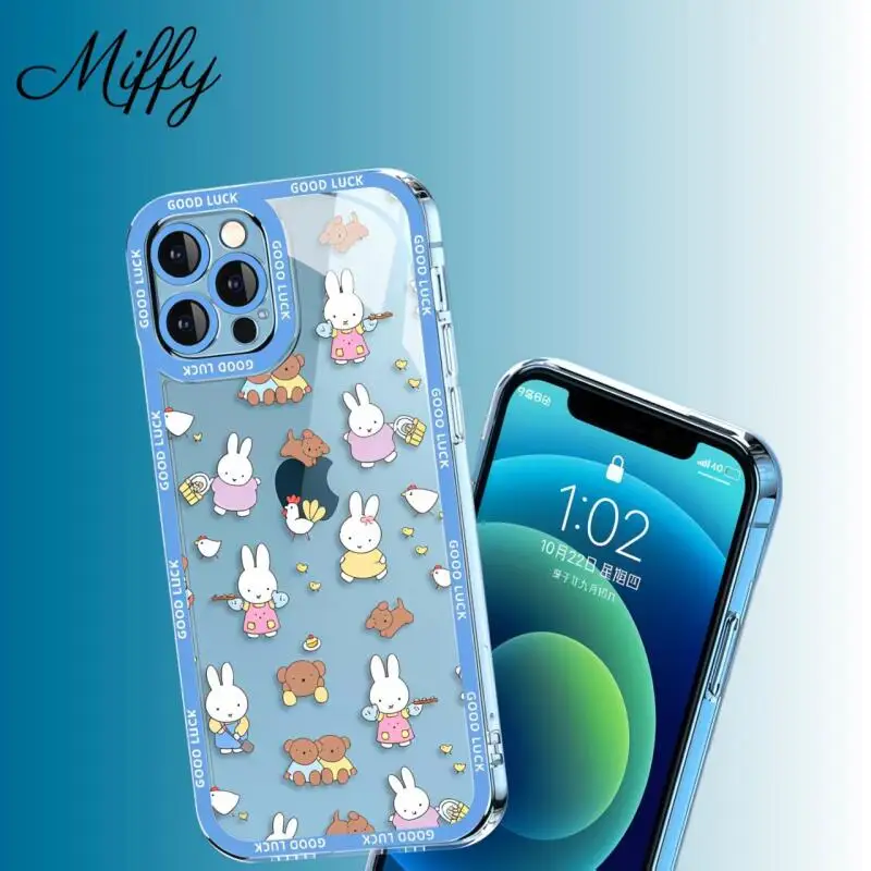 

Чехол для телефона Miffy подходит для iPhone 11-16 Promax, все серии, каваи, мультяшный, противоударный, защитный, мягкий чехол для телефона