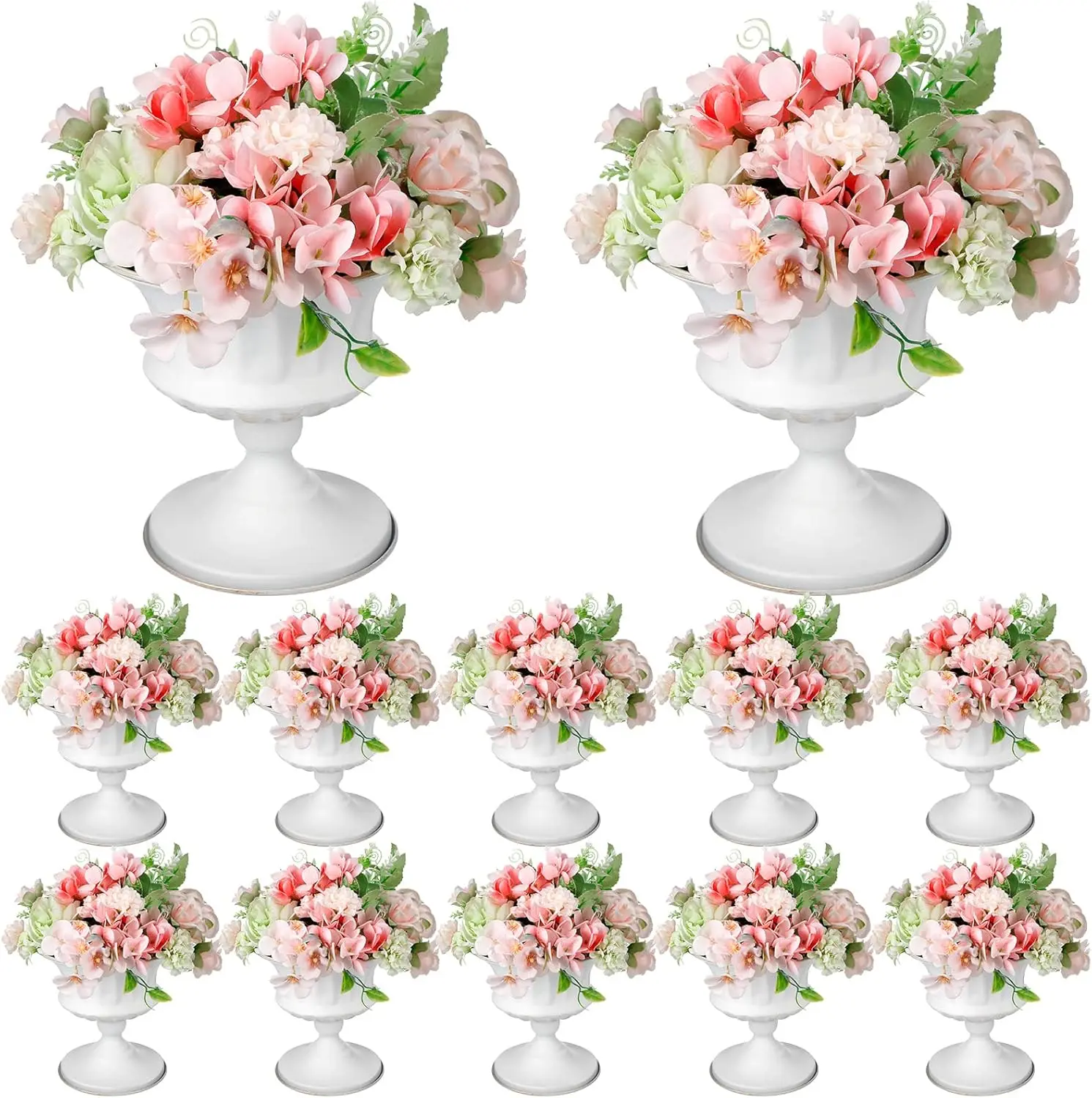 

USA 12 Pcs Vases for Centerpieces Metal Compote Vase Urn for Flowers Small Pedestal Vase Trumpet Vase 5.91 Inch (White)