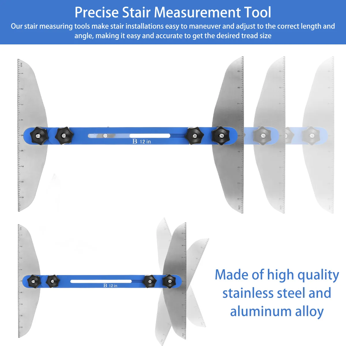 Stair Tread Template Tool 11-60In Metal Measuring Stair Tool Adjustable Stair Tread Gauge for Stairs Risers Shelves Partitions