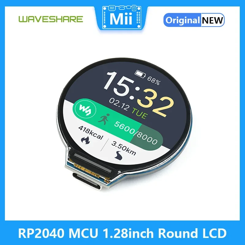 Waveshare Rp2040 Mcu Board Met 1.28Inch Ronde Lcd Voor Frambozen Accelerometer Gyroscoop Sensor 264kb Van Sram 10/ 100 M Adaptief