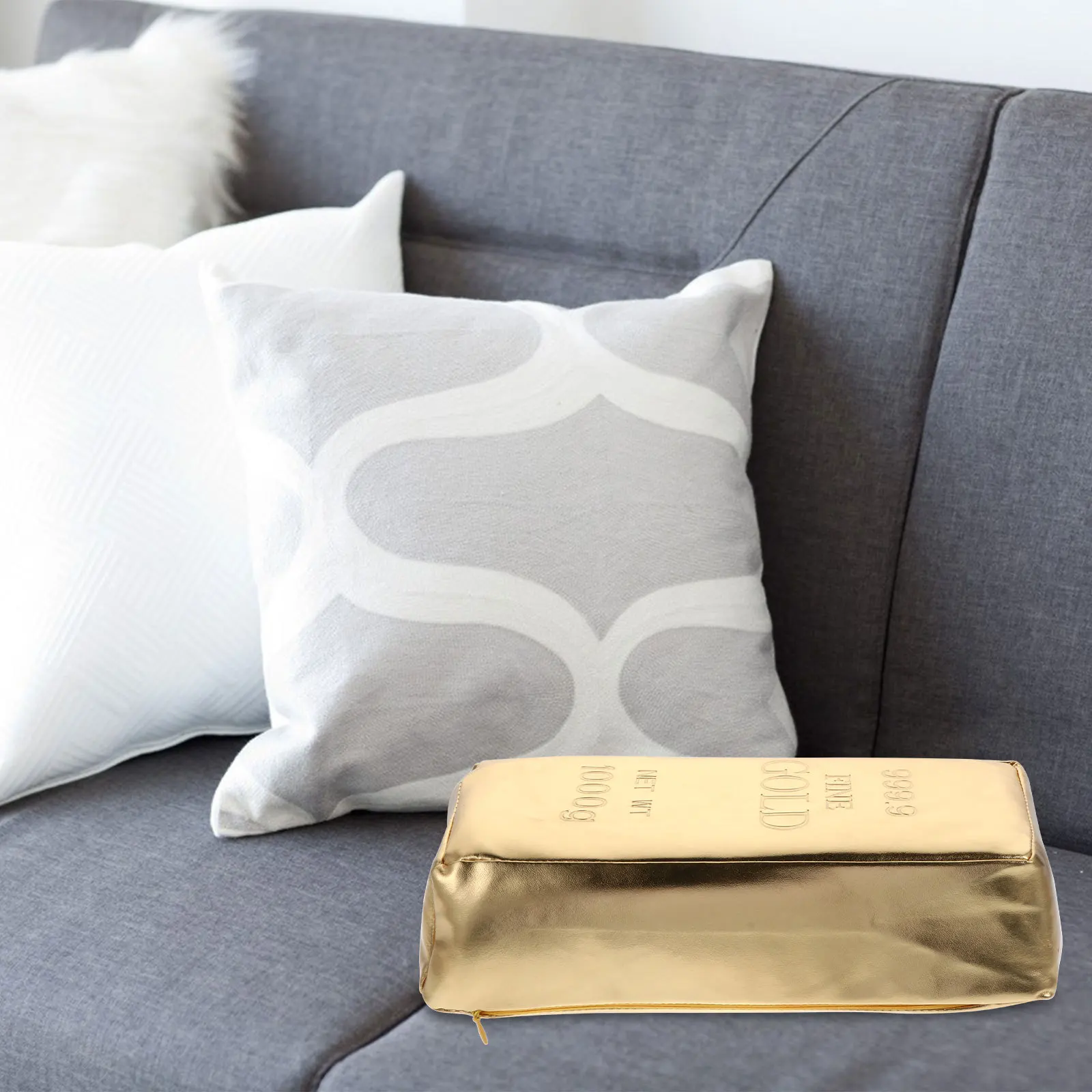 

1Pcs Simulation Gold Brick Pillow Funny PU Waterproof Portable Throw Pillow for Car Sofa Office Cushion Rest Gift