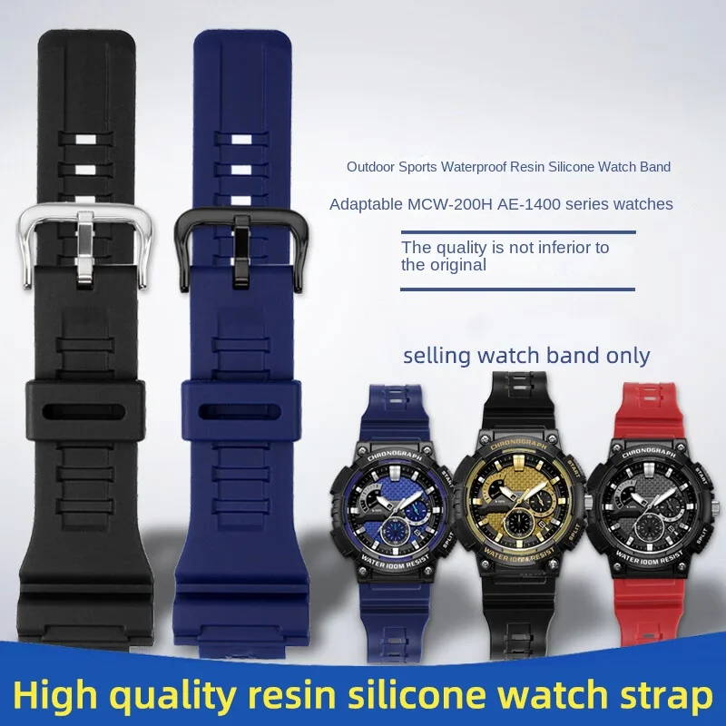 MCW200 Resin silicone watch band for Casio MCW-200H AE-1400 Waterproof strap sports bracelet watch accessories with tools