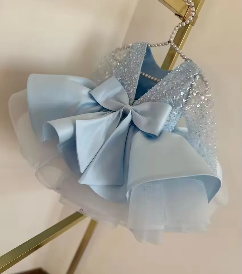 Luksusowa sukienka dla dziewczynki z kwiatami Fuscia Puff Girls Party Sukienki na wesele Bufiaste rękawy Tiulowa dziecięca świąteczna sukienka ceremonialna