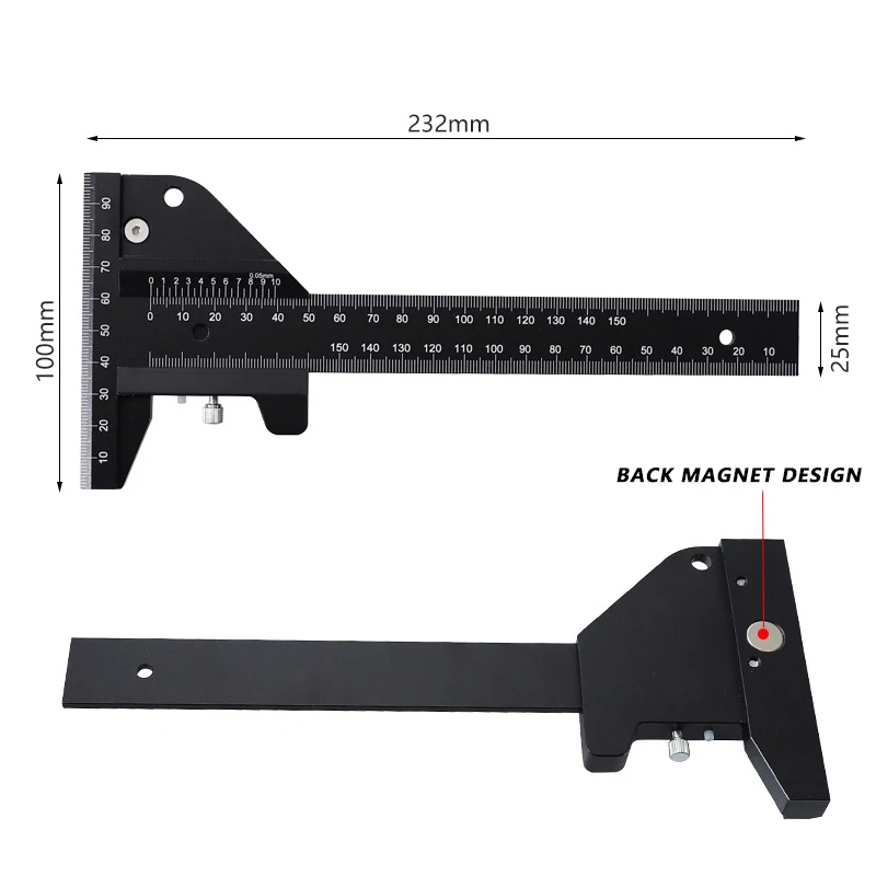 

Woodworking Ruler Aluminum Alloy T-type Line Drawing Device Depth Vernier Measuring Ruler Multi-function Tool