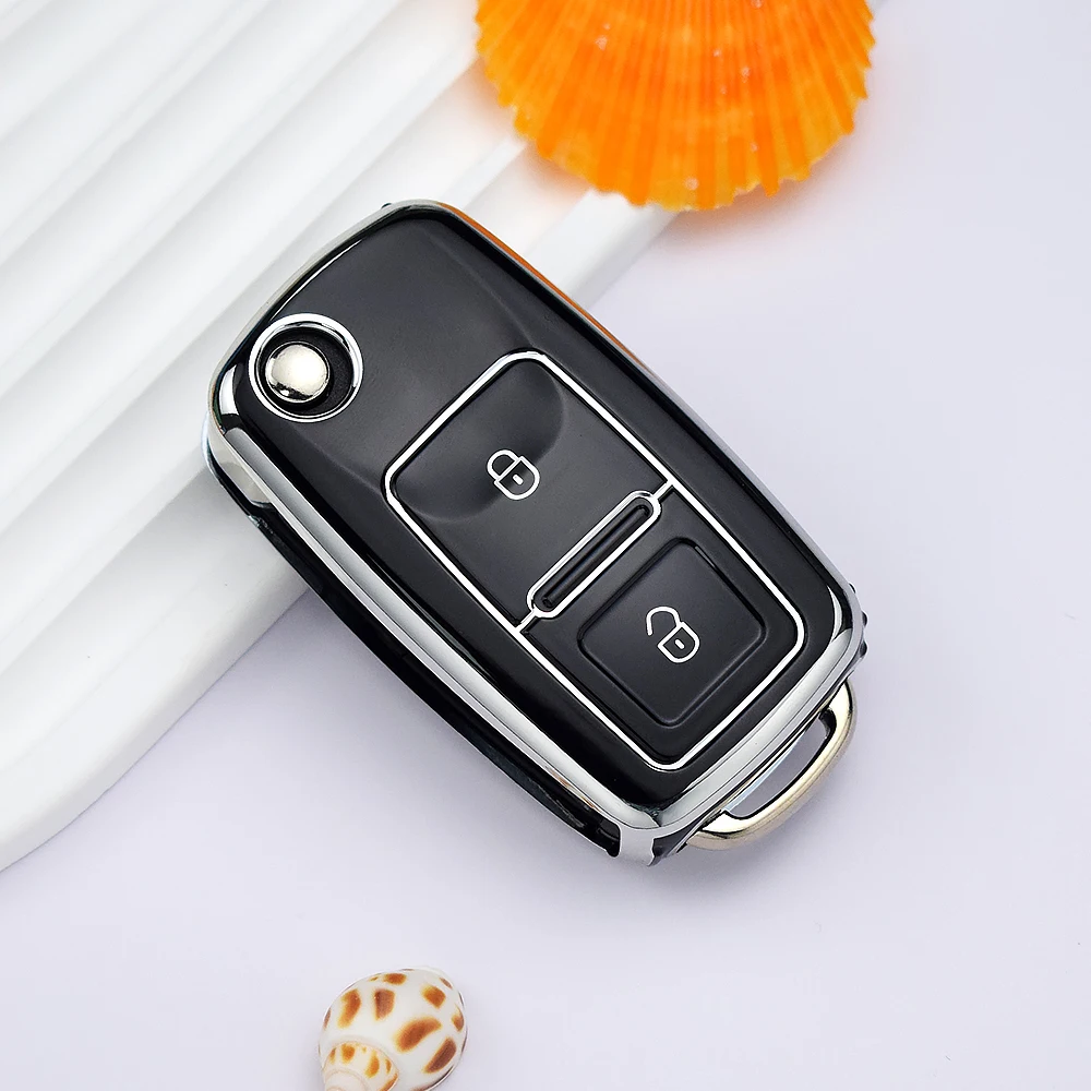 New TPU Car Key Case Cover 2 Buttons Shell Fob for VW Volkswagen Golf 4 5 6 Jetta MK4 Bora  Passat Polo Bora Touran Skoda Seat