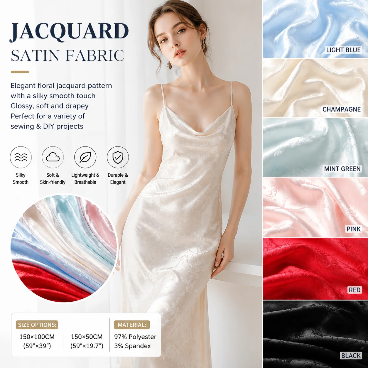 High End Jacquard Acetic Acid Satin Fabric Dark Texture Retro Ethnic Style for Cheongsam Horse Face Skirt Silk DIY Sewing Fabric