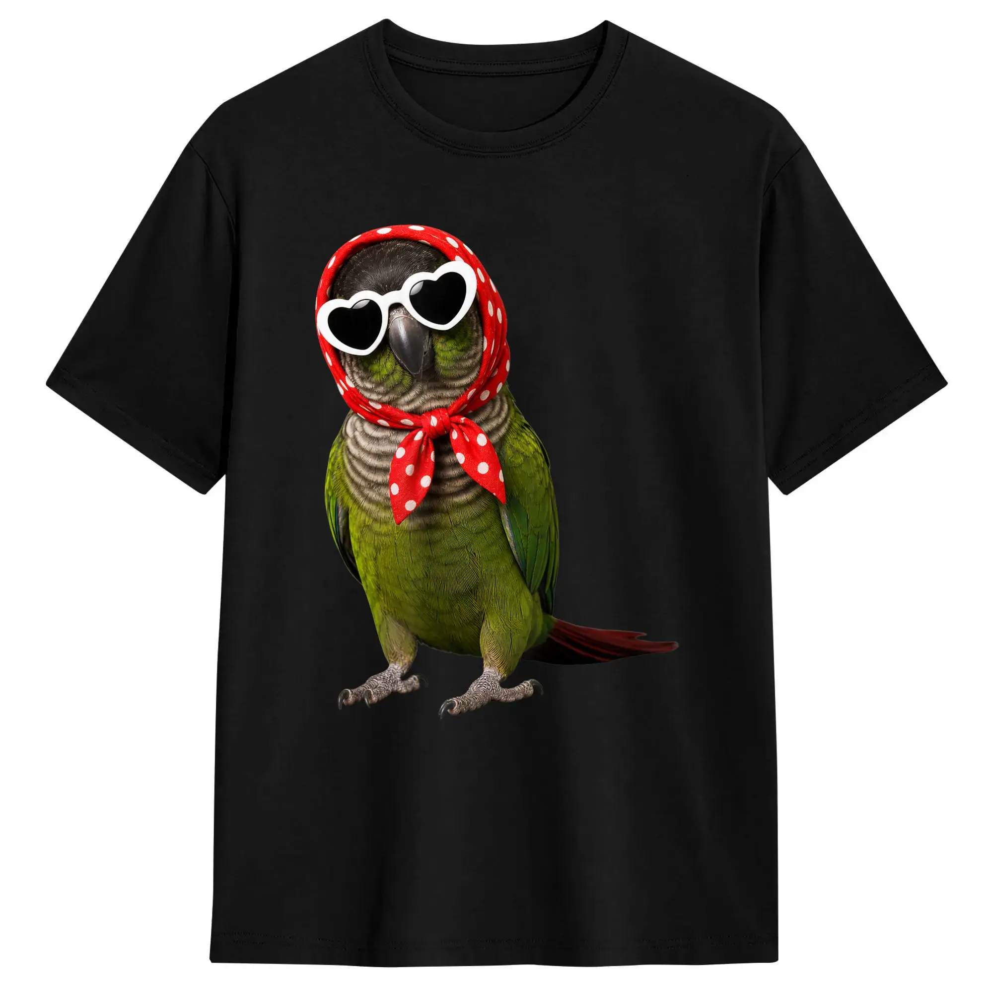Men's Cute Green Cheek Conure Lover Heart Sunglasses Parrot T Shirt Cotton Clothing Casual Short Sleeve Tees Plus Size T-Shirts